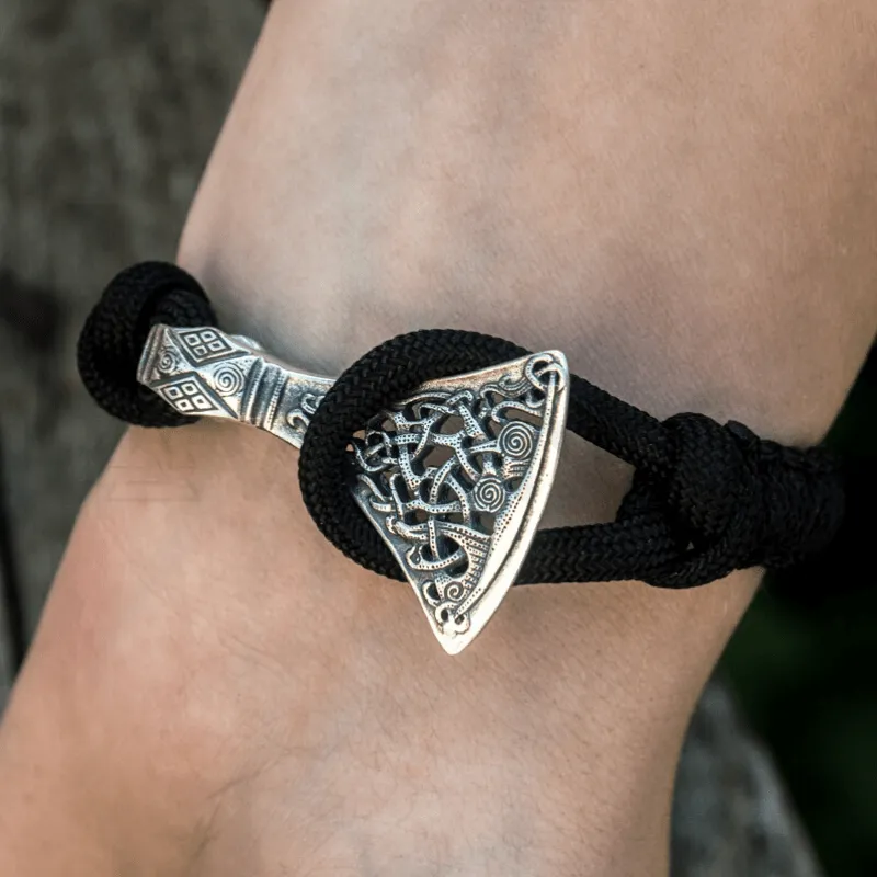 Handcrafted Viking Axe Paracord Bracelet Sterling Silver