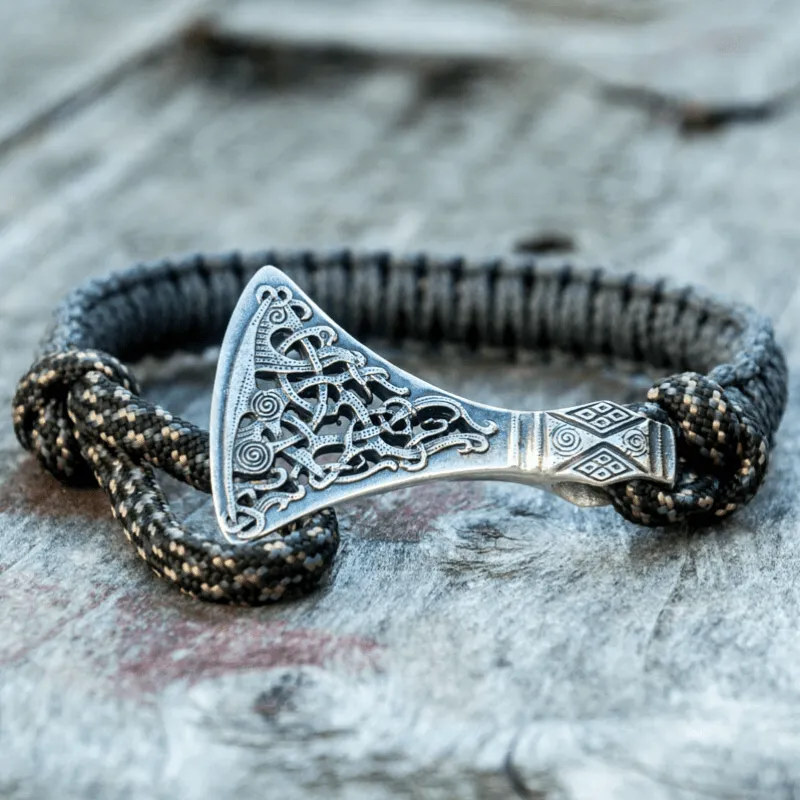 Handcrafted Viking Axe Paracord Bracelet Sterling Silver