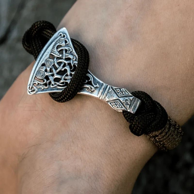 Handcrafted Viking Axe Paracord Bracelet Sterling Silver