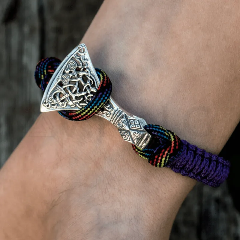 Handcrafted Viking Axe Paracord Bracelet Sterling Silver