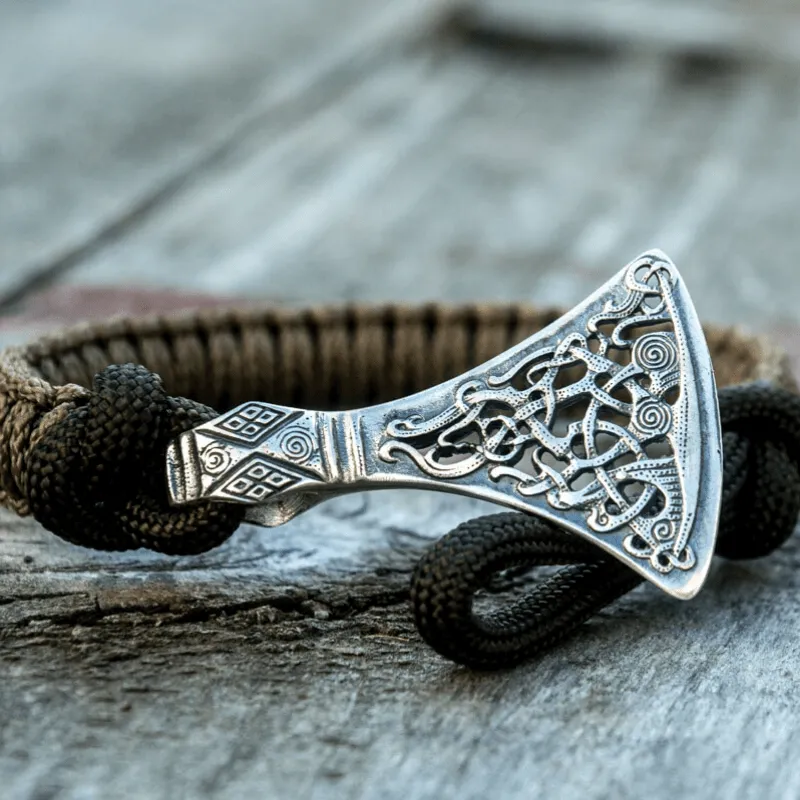 Handcrafted Viking Axe Paracord Bracelet Sterling Silver