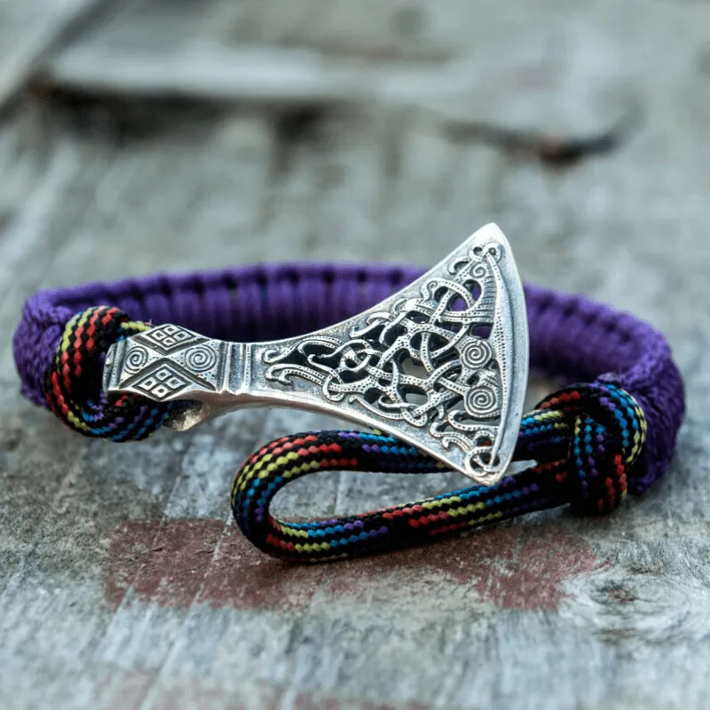 Handcrafted Viking Axe Paracord Bracelet Sterling Silver