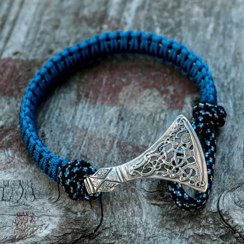 Handcrafted Viking Axe Paracord Bracelet Sterling Silver