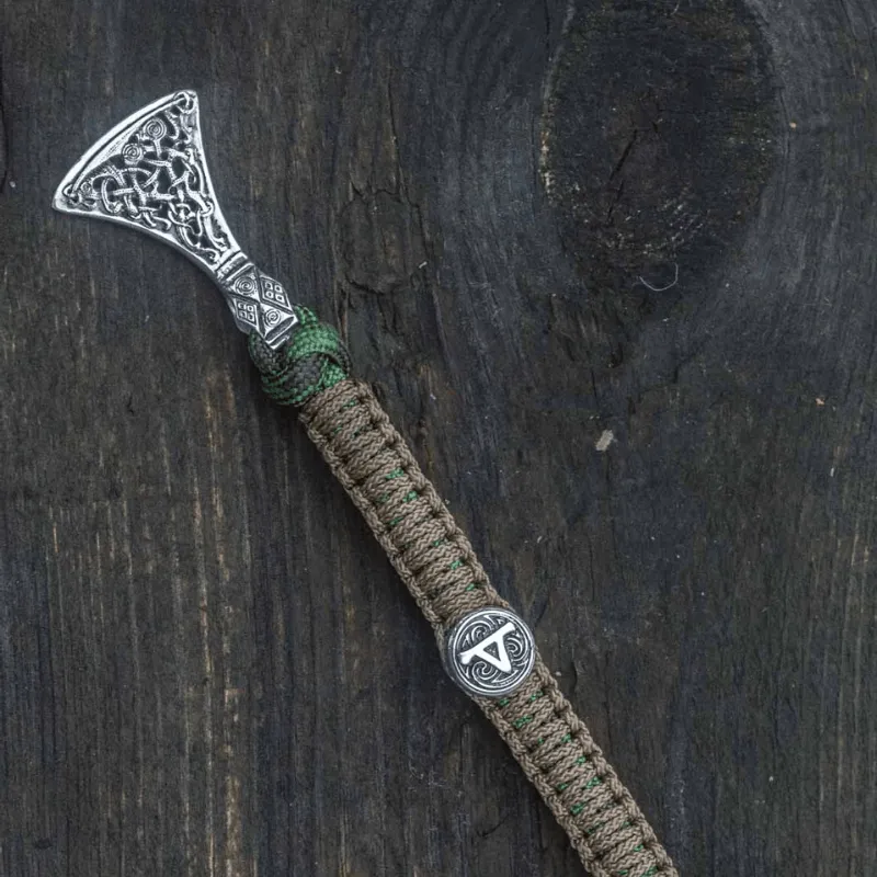 Handcrafted Viking Axe with Runes Paracord Bracelet Sterling Silver