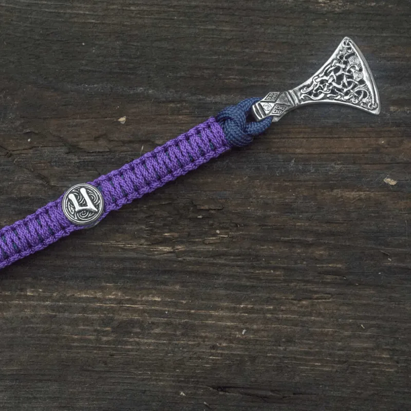Handcrafted Viking Axe with Runes Paracord Bracelet Sterling Silver