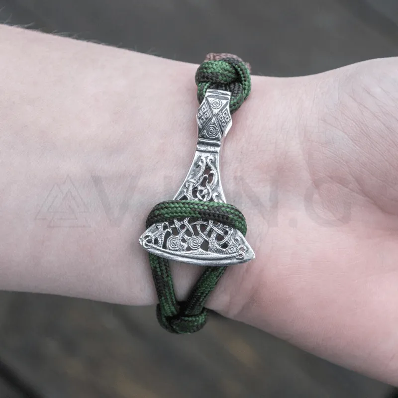 Handcrafted Viking Axe with Runes Paracord Bracelet Sterling Silver