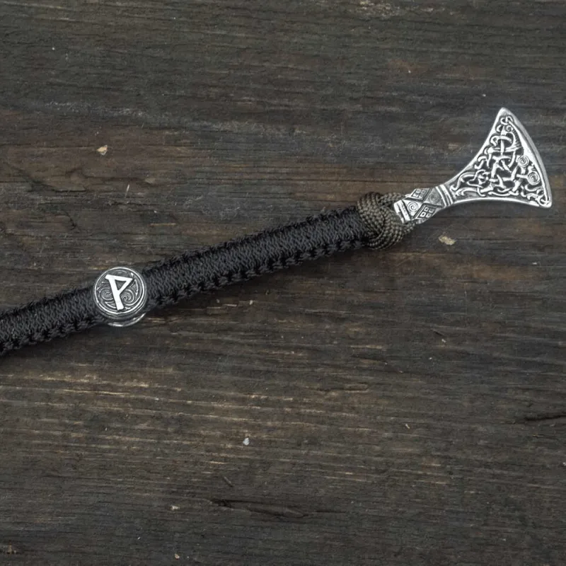 Handcrafted Viking Axe with Runes Paracord Bracelet Sterling Silver