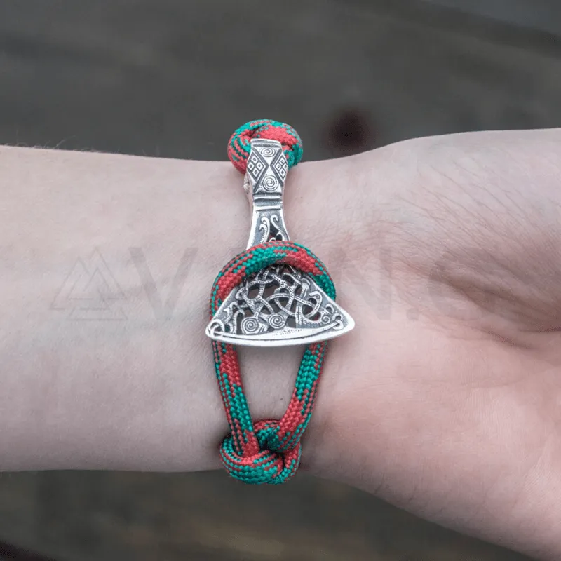 Handcrafted Viking Axe with Runes Paracord Bracelet Sterling Silver