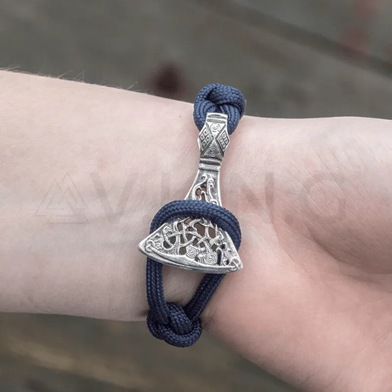Handcrafted Viking Axe with Runes Paracord Bracelet Sterling Silver