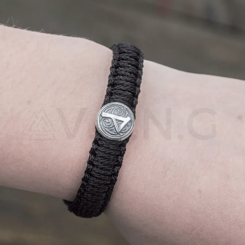 Handcrafted Viking Axe with Runes Paracord Bracelet Sterling Silver