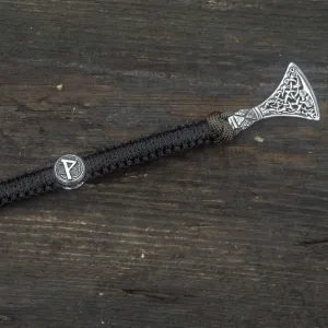 Handcrafted Viking Axe with Runes Paracord Bracelet Sterling Silver