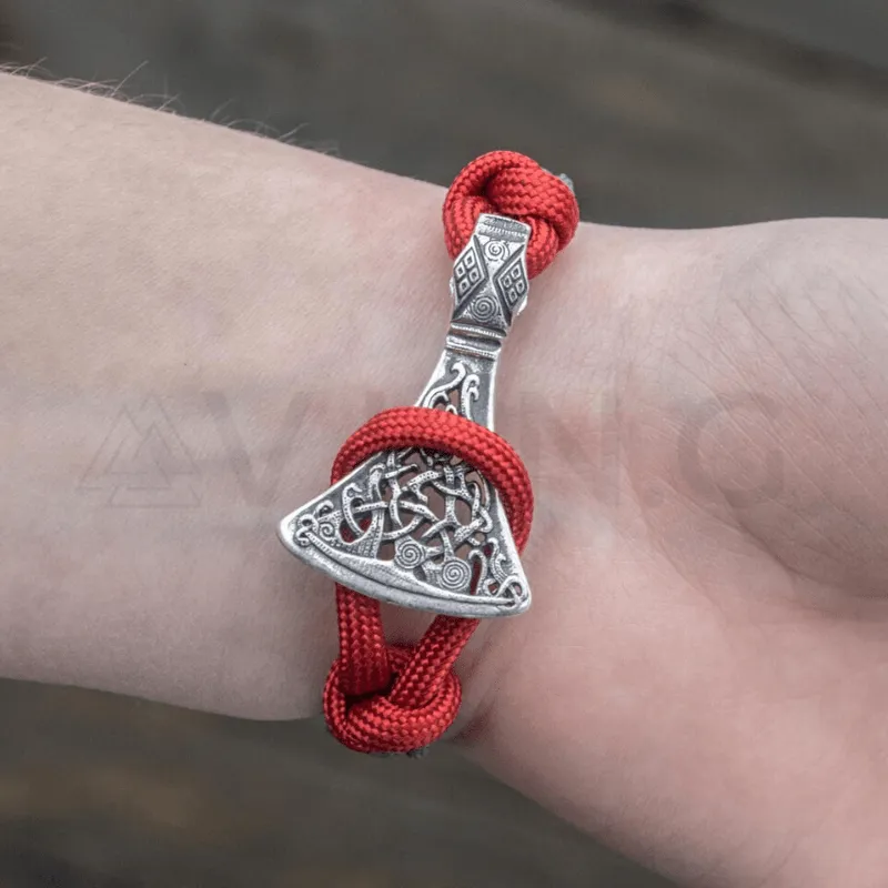Handcrafted Viking Axe with Runes Paracord Bracelet Sterling Silver