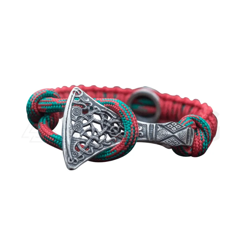 Handcrafted Viking Axe with Runes Paracord Bracelet Sterling Silver