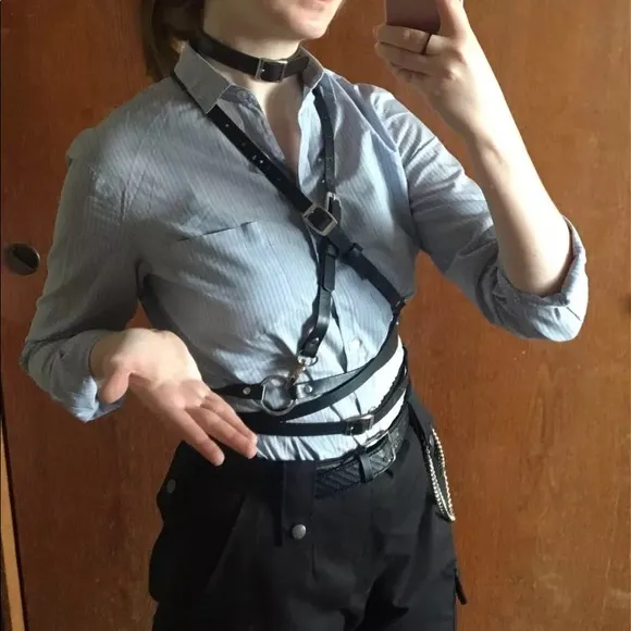 Harness Suspender Women Men Faux Leather Black Belt Straps