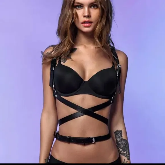 Harness Suspender Women Men Faux Leather Black Belt Straps