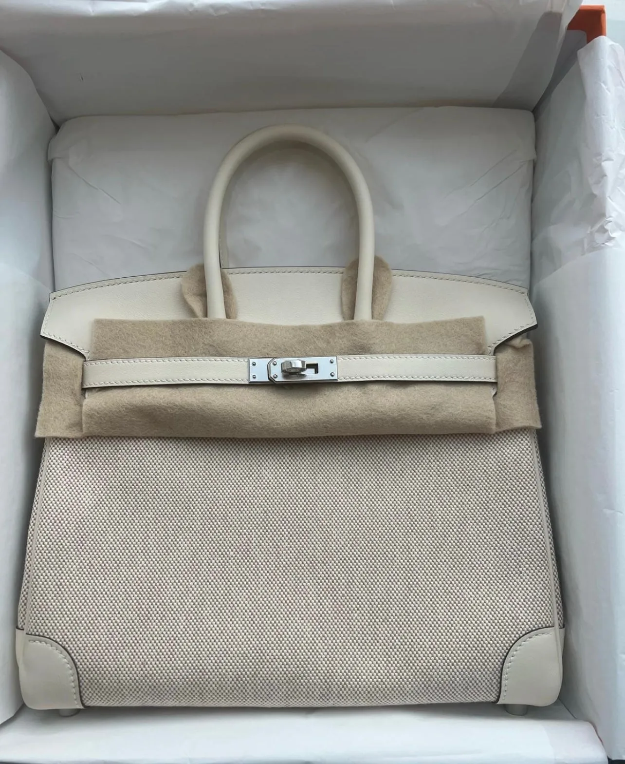 Hermès Birkin 25 Toile Nata Swift Palladium Hardware Pristine Condition - Full Set
