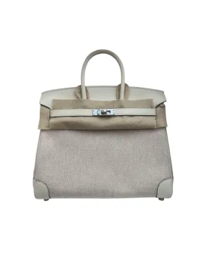 Hermès Birkin 25 Toile Nata Swift Palladium Hardware Pristine Condition - Full Set