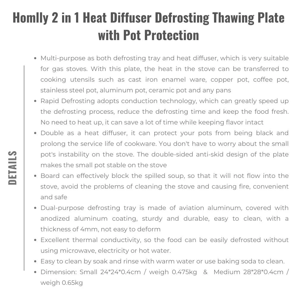 Homlly 2 in 1 Heat Diffuser Defrosting Thawing Plate with Pot Protection