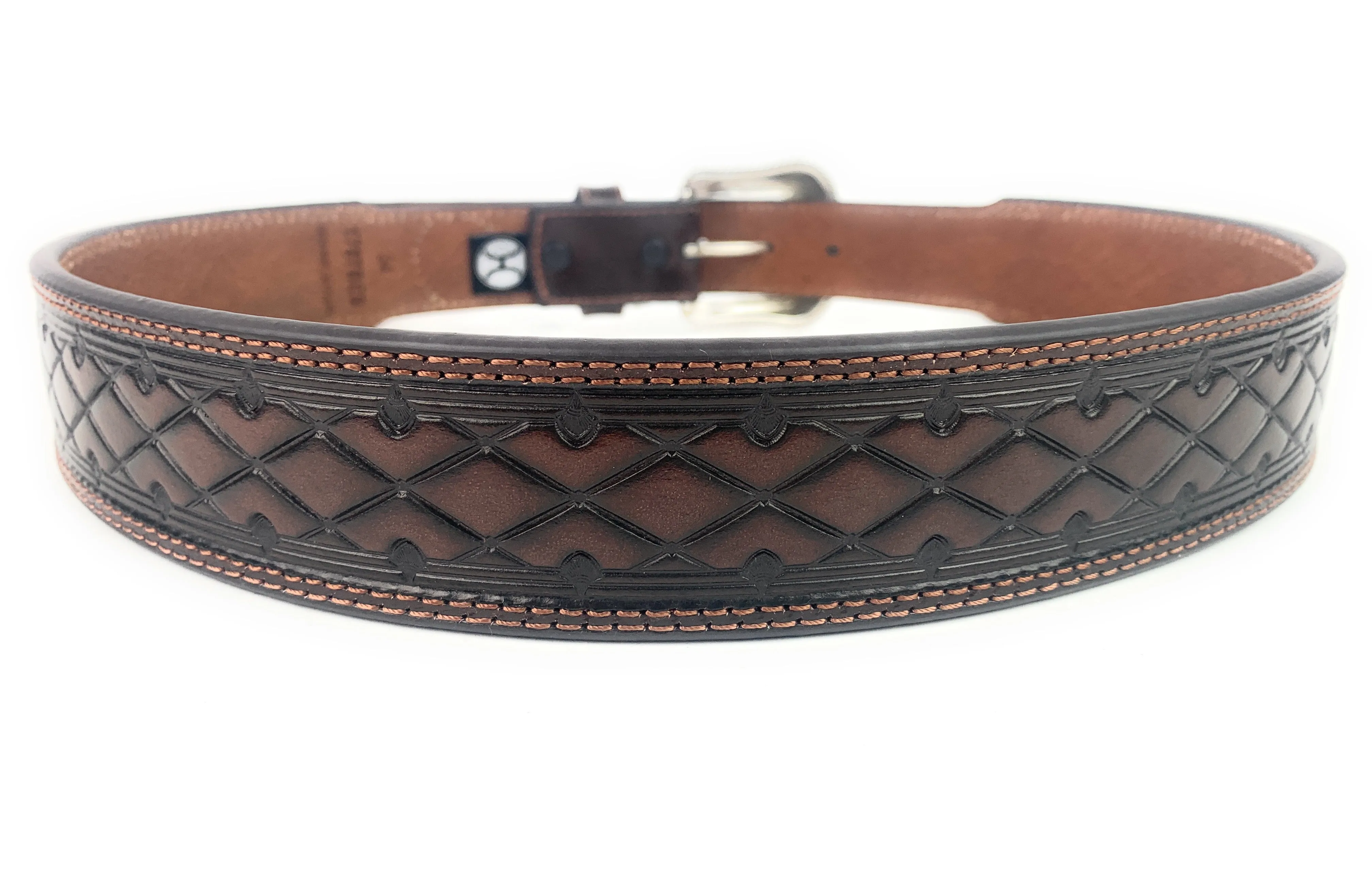 HOOey Men's Mahongany Wide Taper Diamond Embossed Western Belt 1787BE9