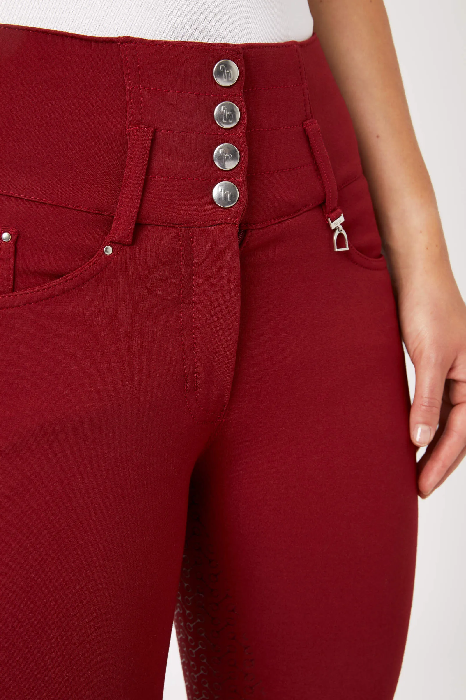 Horze Tara Ladies High-Waist Gel Seat Breeches (Red)