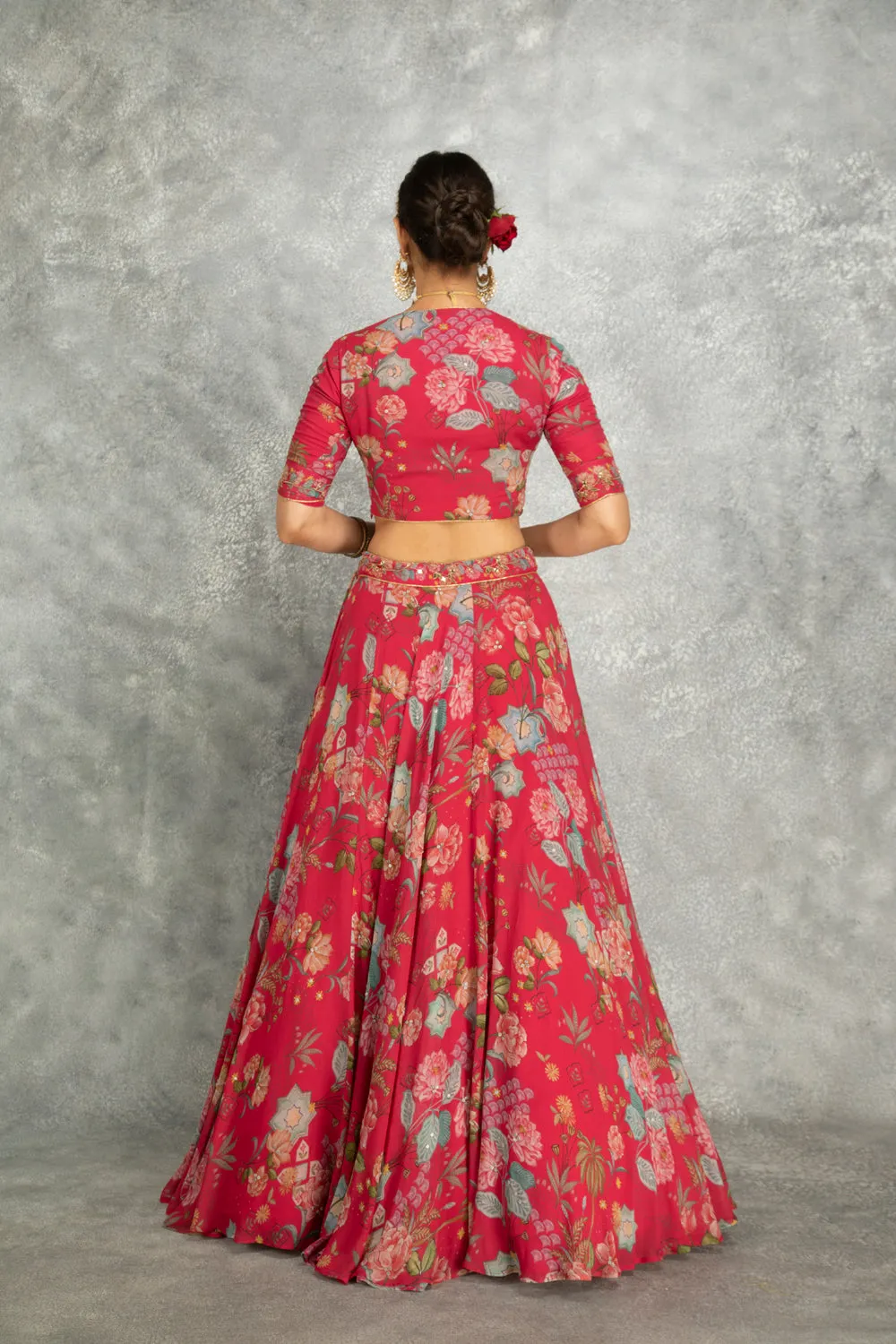 Hot Pink Embroidred Lehenga With Blouse & Dupatta