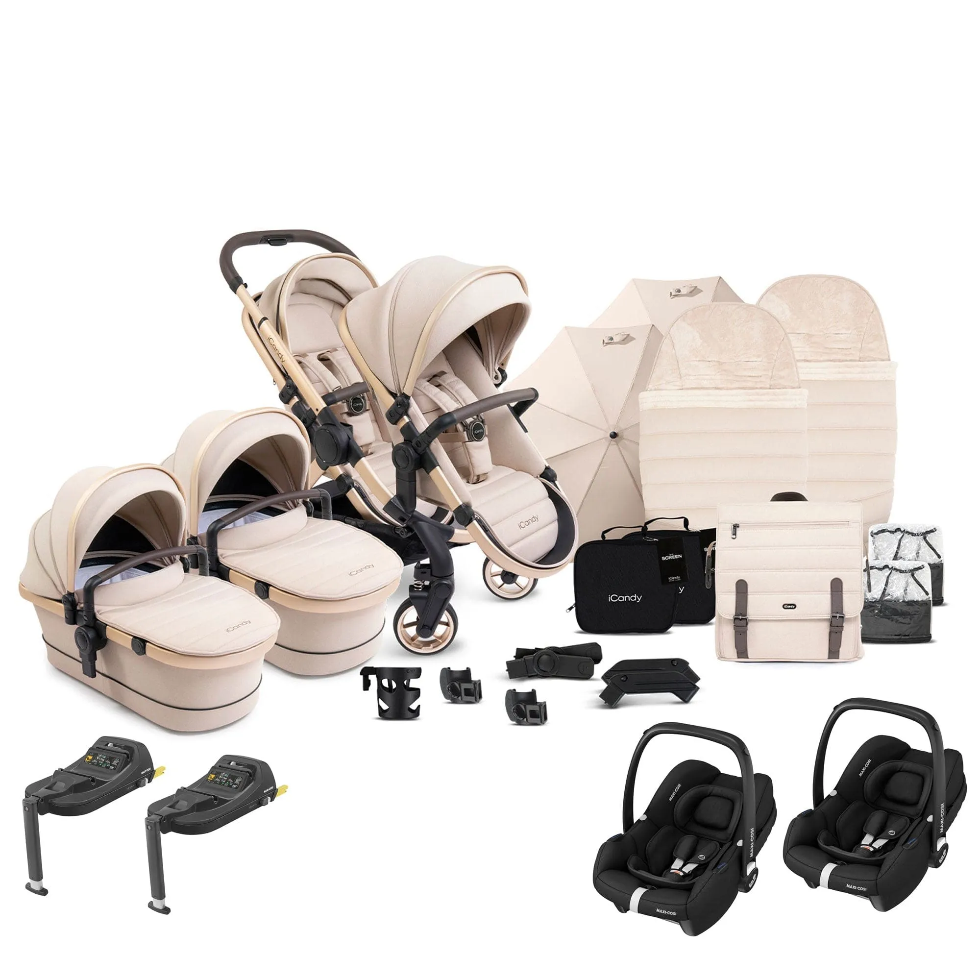 iCandy Peach 7 Twin Complete Maxi-Cosi Travel System in Biscotti
