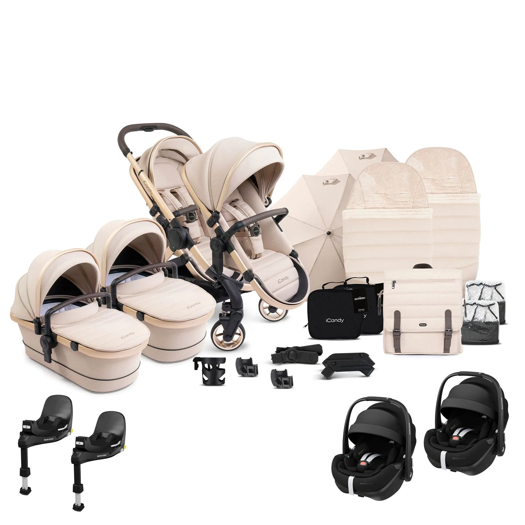 iCandy Peach 7 Twin Complete Maxi-Cosi Travel System in Biscotti