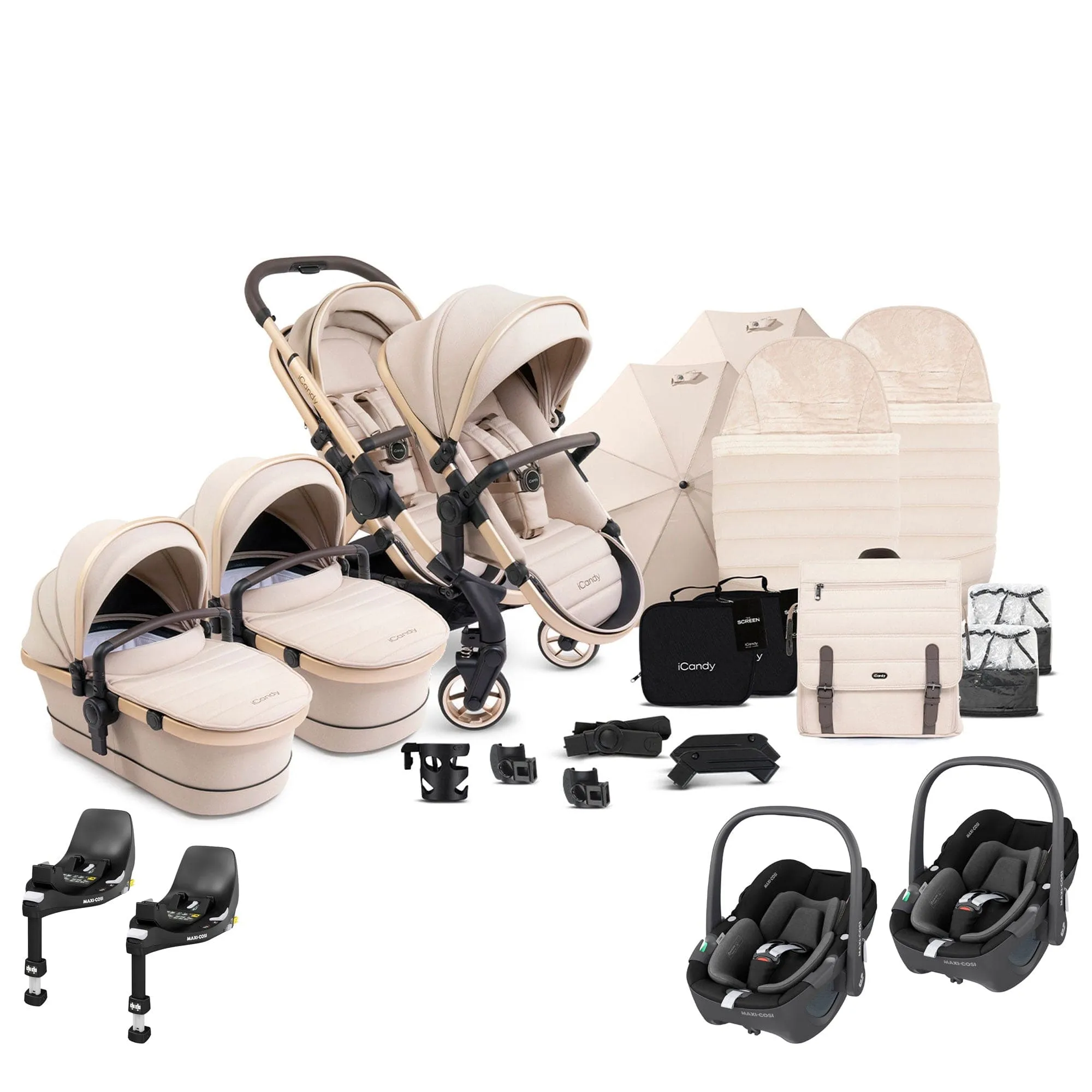 iCandy Peach 7 Twin Complete Maxi-Cosi Travel System in Biscotti