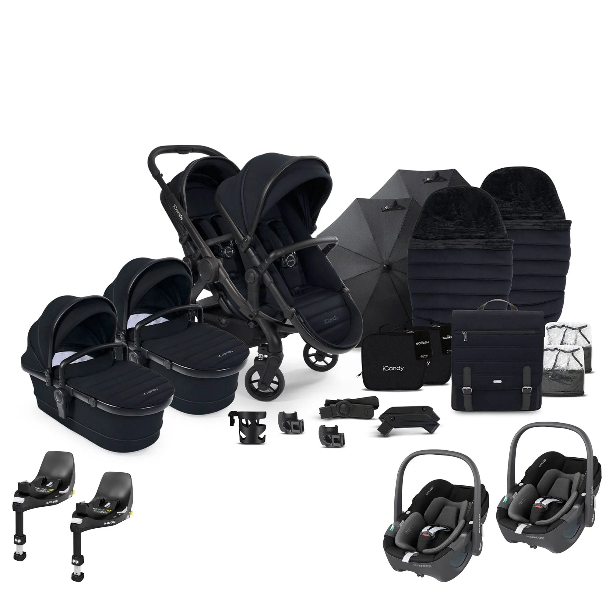 iCandy Peach 7 Twin Complete Maxi-Cosi Travel System in Black