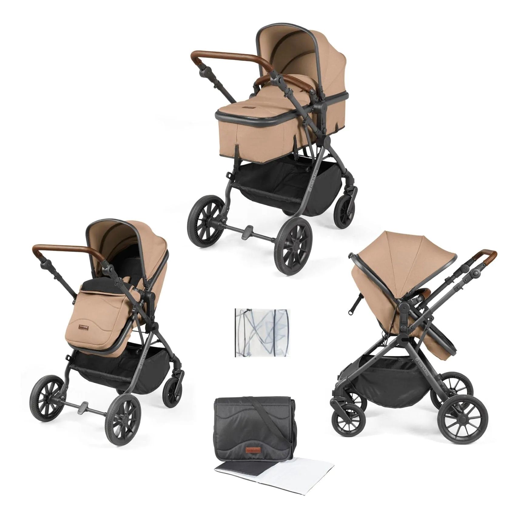 Ickle Bubba Cosmo 2 in 1 Plus Carrycot & Pushchair - Gun metal/Desert