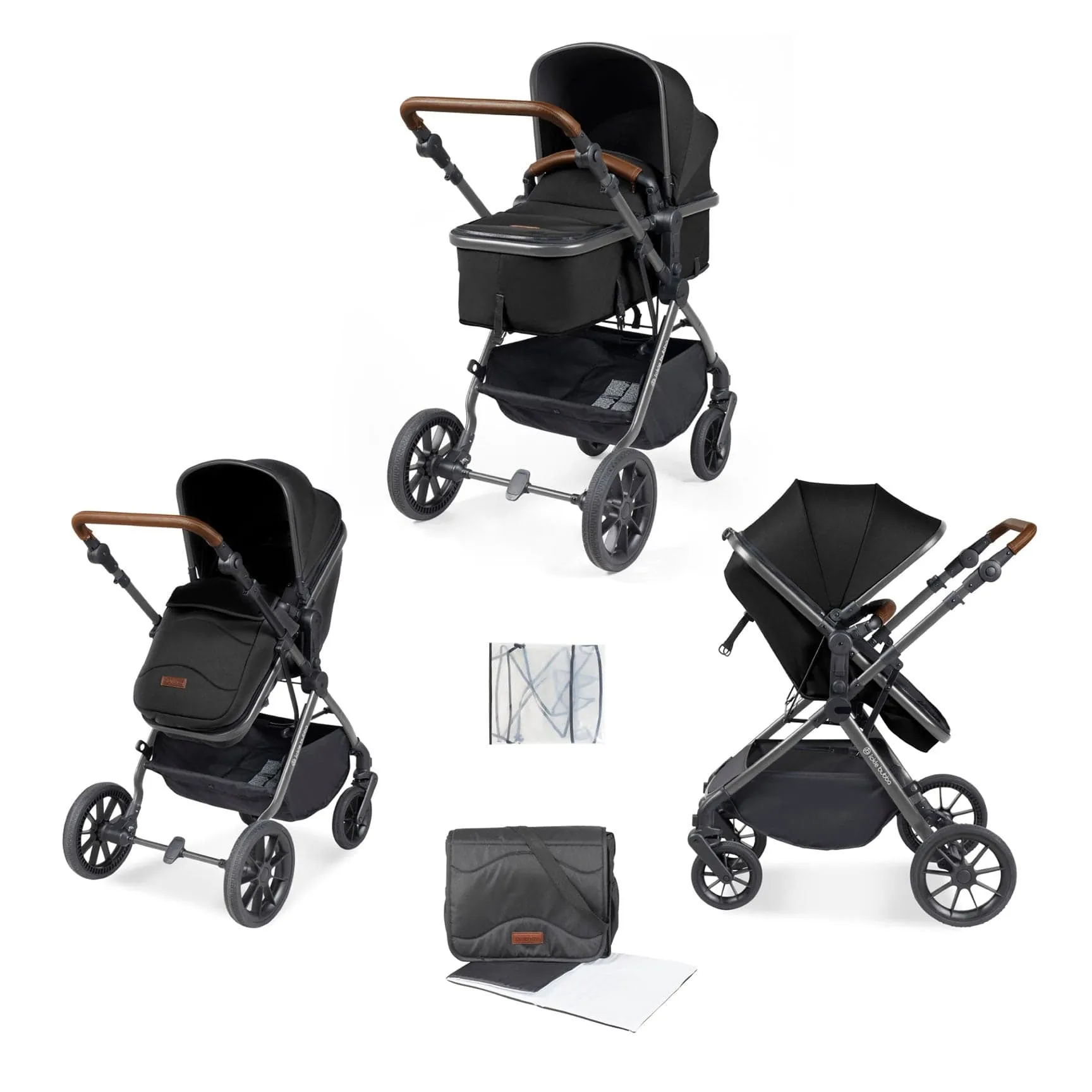 Ickle Bubba Cosmo 2 in 1 Plus Carrycot & Pushchair in Gun metal/Black
