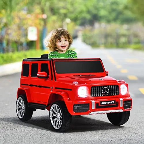 INFANS 12V Kids Ride On Car, Licensed Mercedes Benz G63 Electric Vehicle with Remote Control, Double Open Doors, Music, Bluetooth, 2 Speeds, Wheels Suspension, Battery Powered Driving Toy (Red)