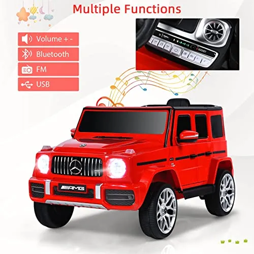 INFANS 12V Kids Ride On Car, Licensed Mercedes Benz G63 Electric Vehicle with Remote Control, Double Open Doors, Music, Bluetooth, 2 Speeds, Wheels Suspension, Battery Powered Driving Toy (Red)