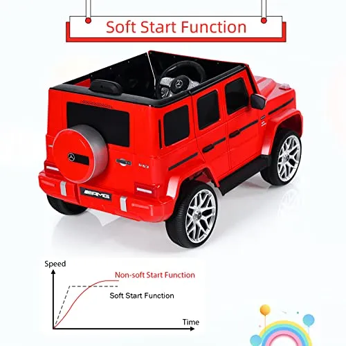INFANS 12V Kids Ride On Car, Licensed Mercedes Benz G63 Electric Vehicle with Remote Control, Double Open Doors, Music, Bluetooth, 2 Speeds, Wheels Suspension, Battery Powered Driving Toy (Red)