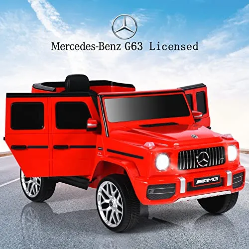 INFANS 12V Kids Ride On Car, Licensed Mercedes Benz G63 Electric Vehicle with Remote Control, Double Open Doors, Music, Bluetooth, 2 Speeds, Wheels Suspension, Battery Powered Driving Toy (Red)