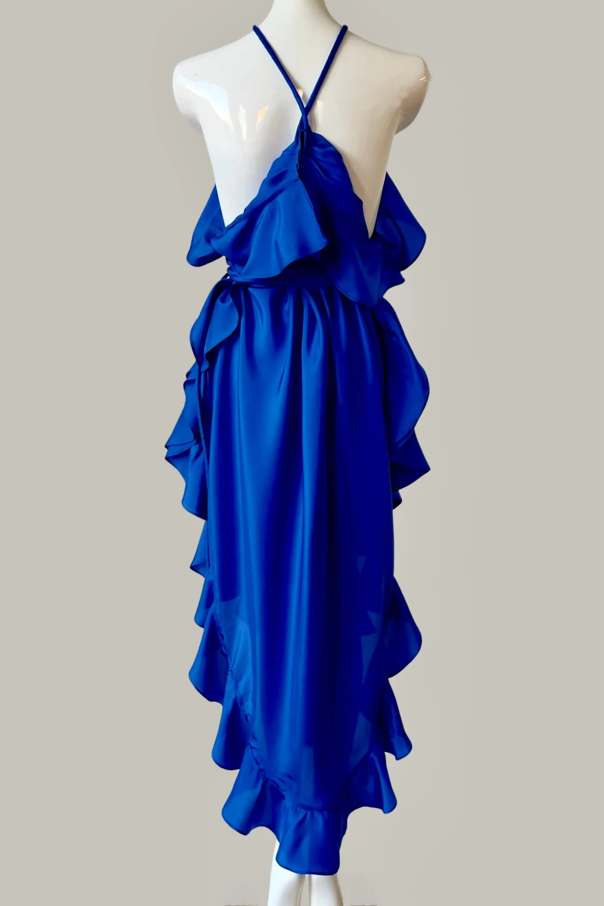 Infinite Ruffle Rope Kaftan Royal Blue Silk {Made to Order}