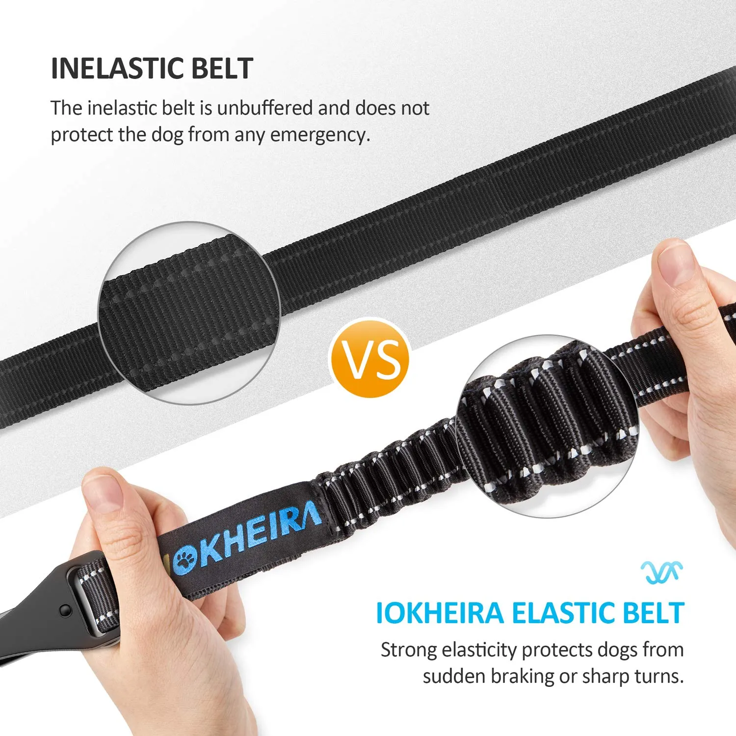 IOKHEIRA Dog Seat Belt 3-in-1Car Harness with Reflective Hook Latch, Buckle, Zinc Alloy Carabiner