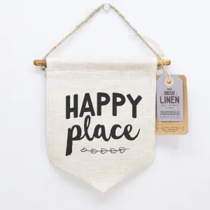 Irish Linen, Happy Place, Mini Screen Printed Wall Banner.