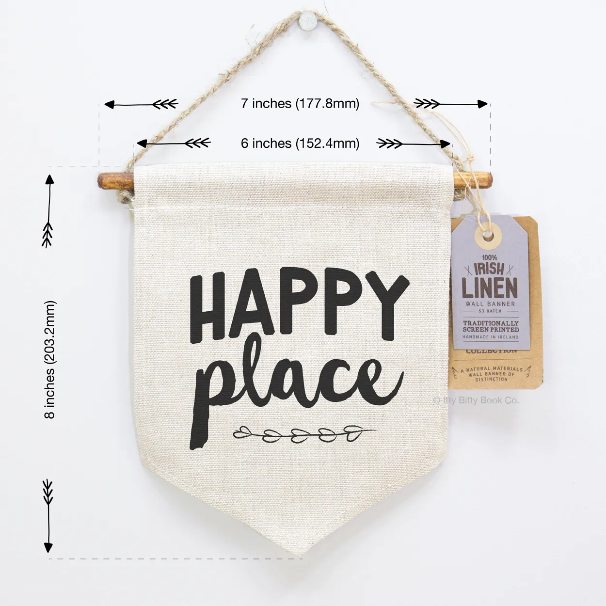 Irish Linen, Happy Place, Mini Screen Printed Wall Banner.