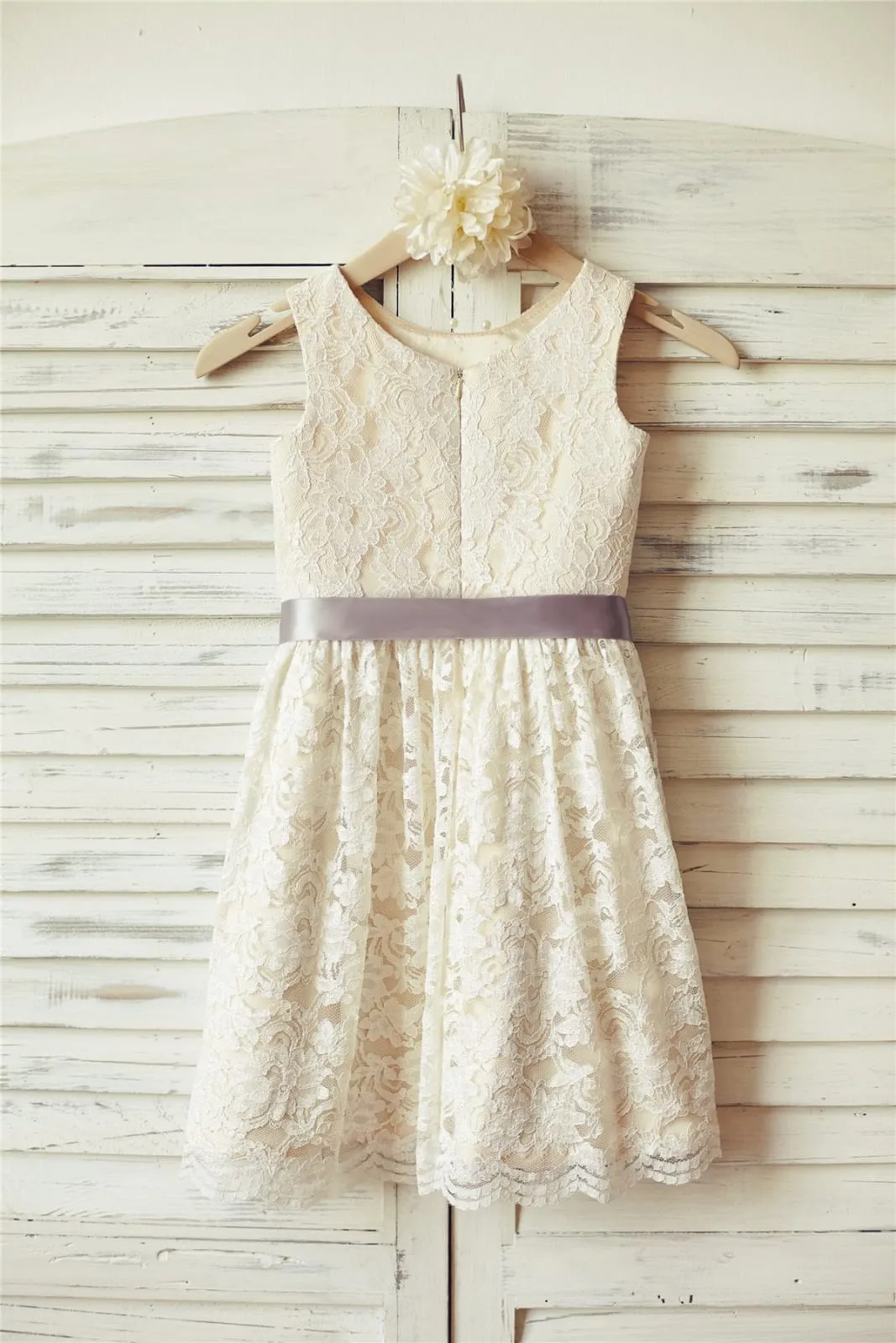 Ivory Lace Champagne Lining Flower Girl Dress