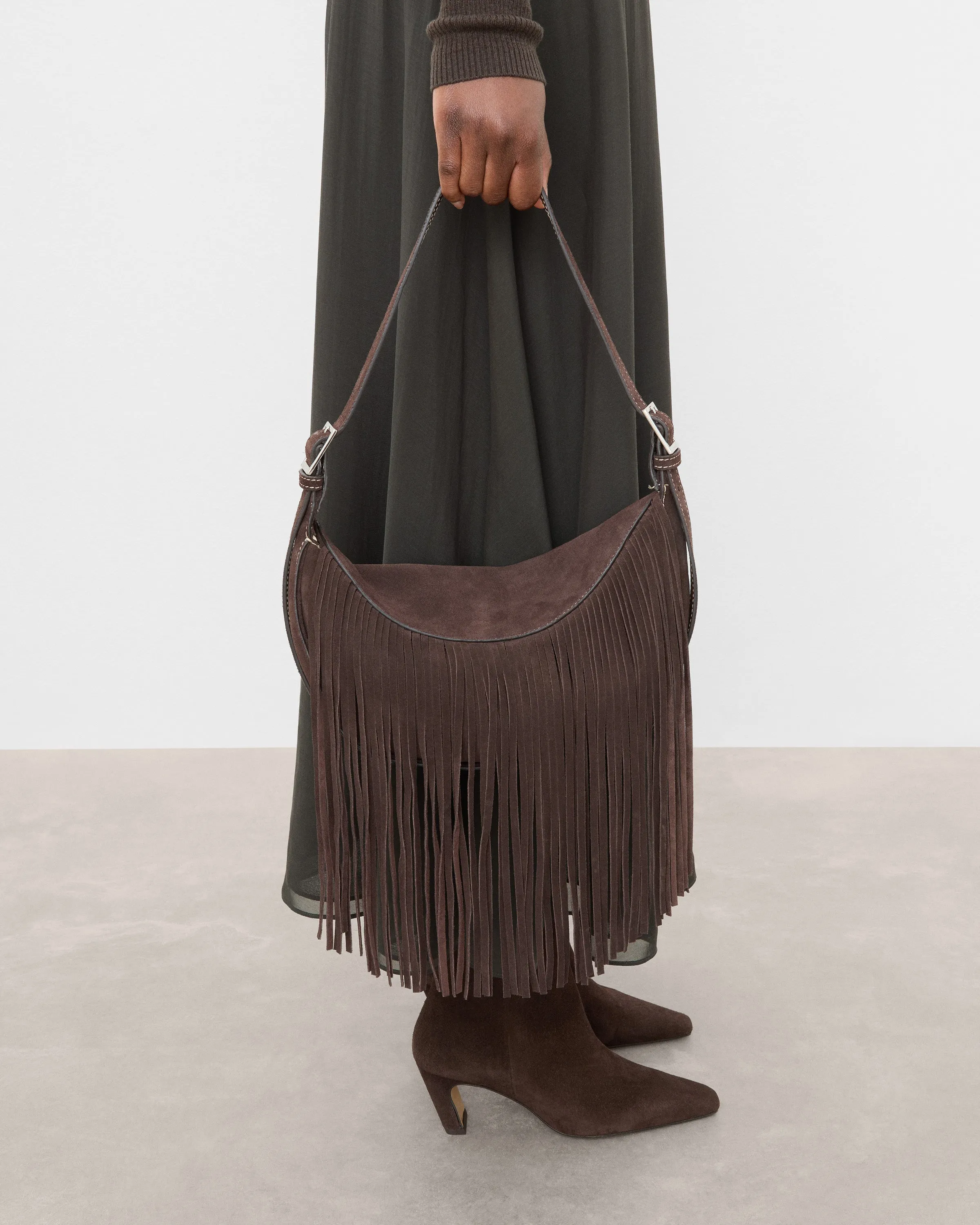 Ivy Cross Shoulder Bag Suede Chocolate