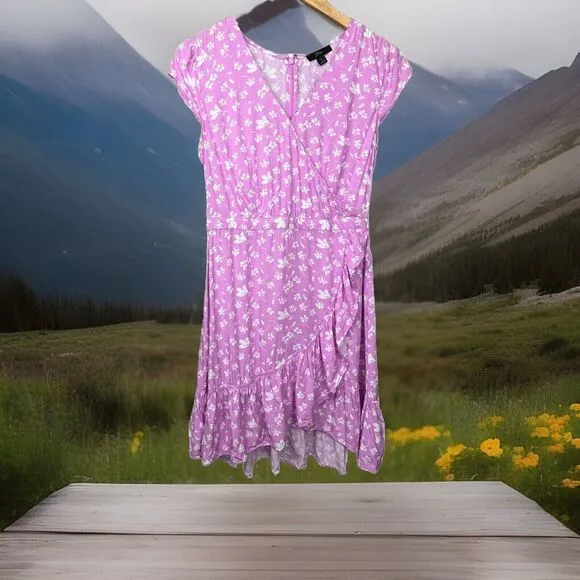 J Crew Dress Faux Wrap Ruffle Mini Soft Pink Floral V Neck Cap Sleeve‎ Coquette