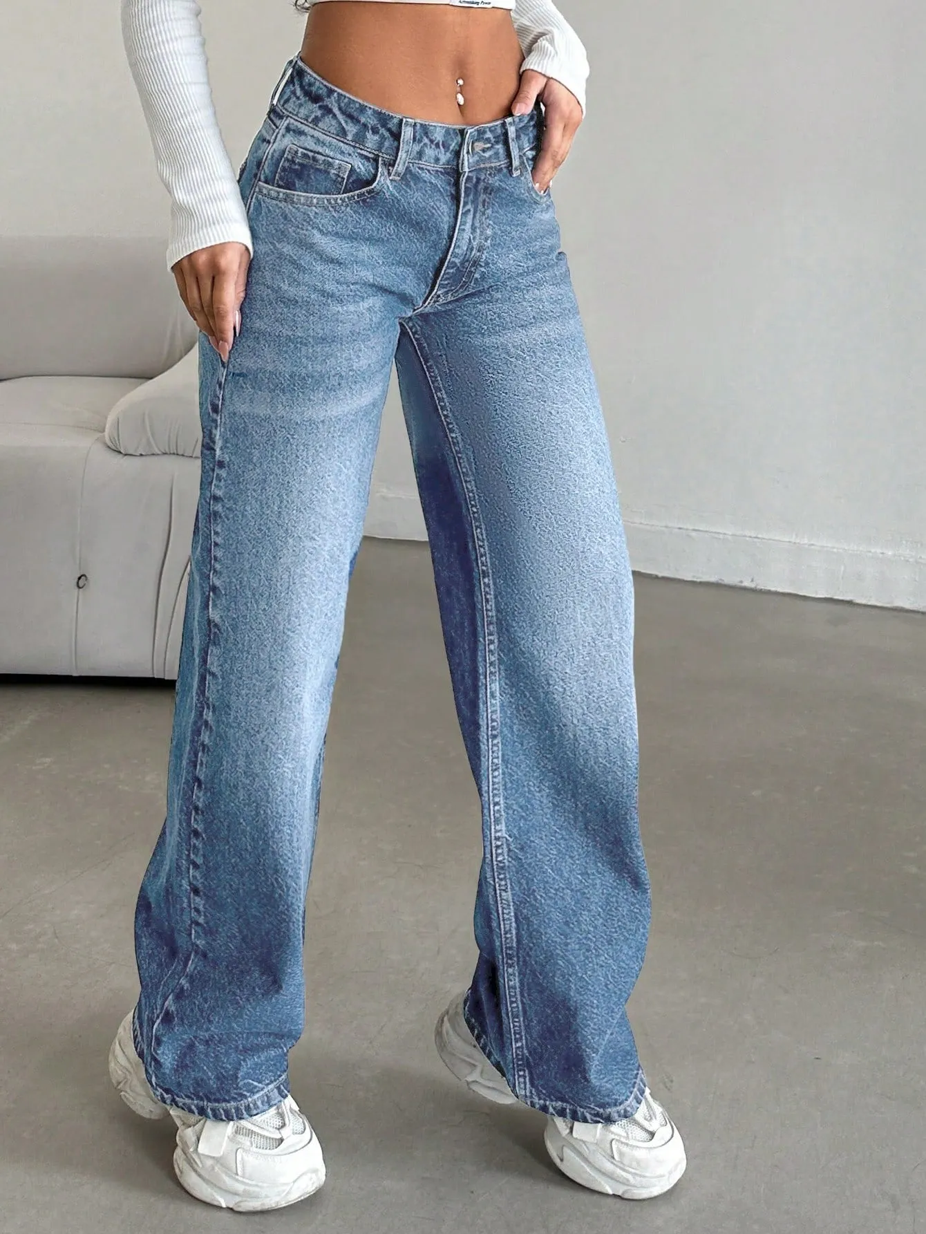 Jeans rectos de algodón para mujer