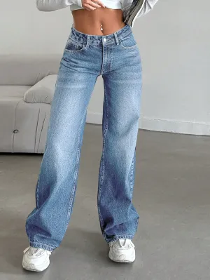 Jeans rectos de algodón para mujer