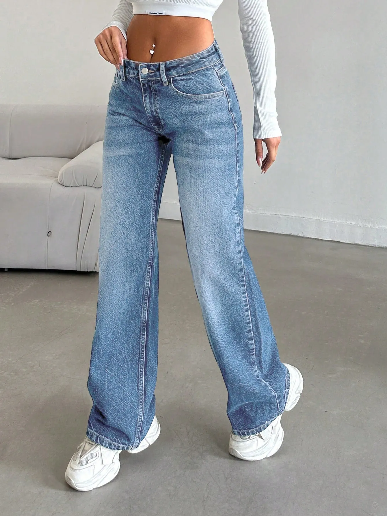 Jeans rectos de algodón para mujer