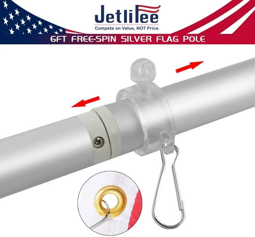 Jetlifee 3x5 FT US Flag with 6 FT Tangle Free Flagpole|american flag with mounting bracket|flag pole for high winds