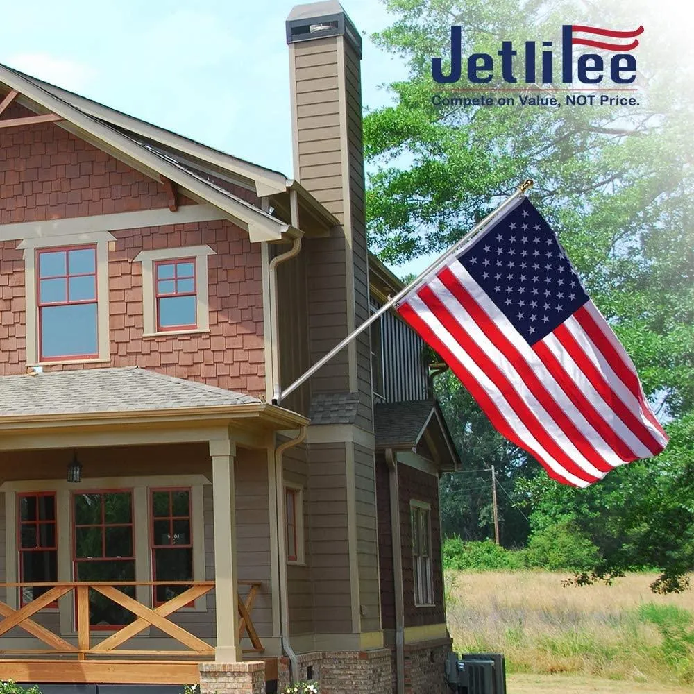 Jetlifee 3x5 FT US Flag with 6 FT Tangle Free Flagpole|american flag with mounting bracket|flag pole for high winds