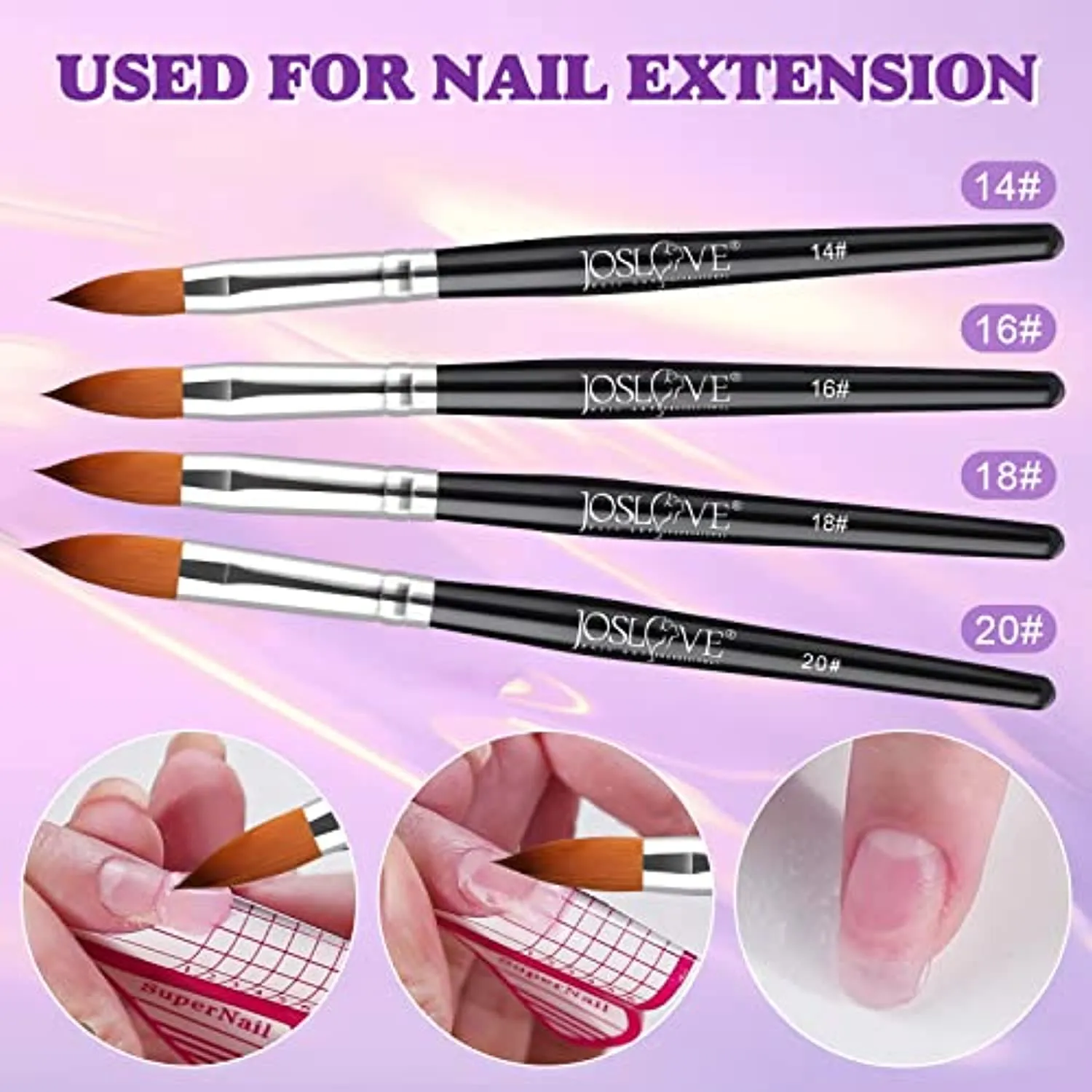 JOSLOVE Acrylic Nail Brush, Kolinsky Acrylic Nail Brush for Acrylic Application, Nail Brushes for Acrylic Powder, Pure Kolinsky Sable Hair, Wooden Handle, 2PCS (Size 18)