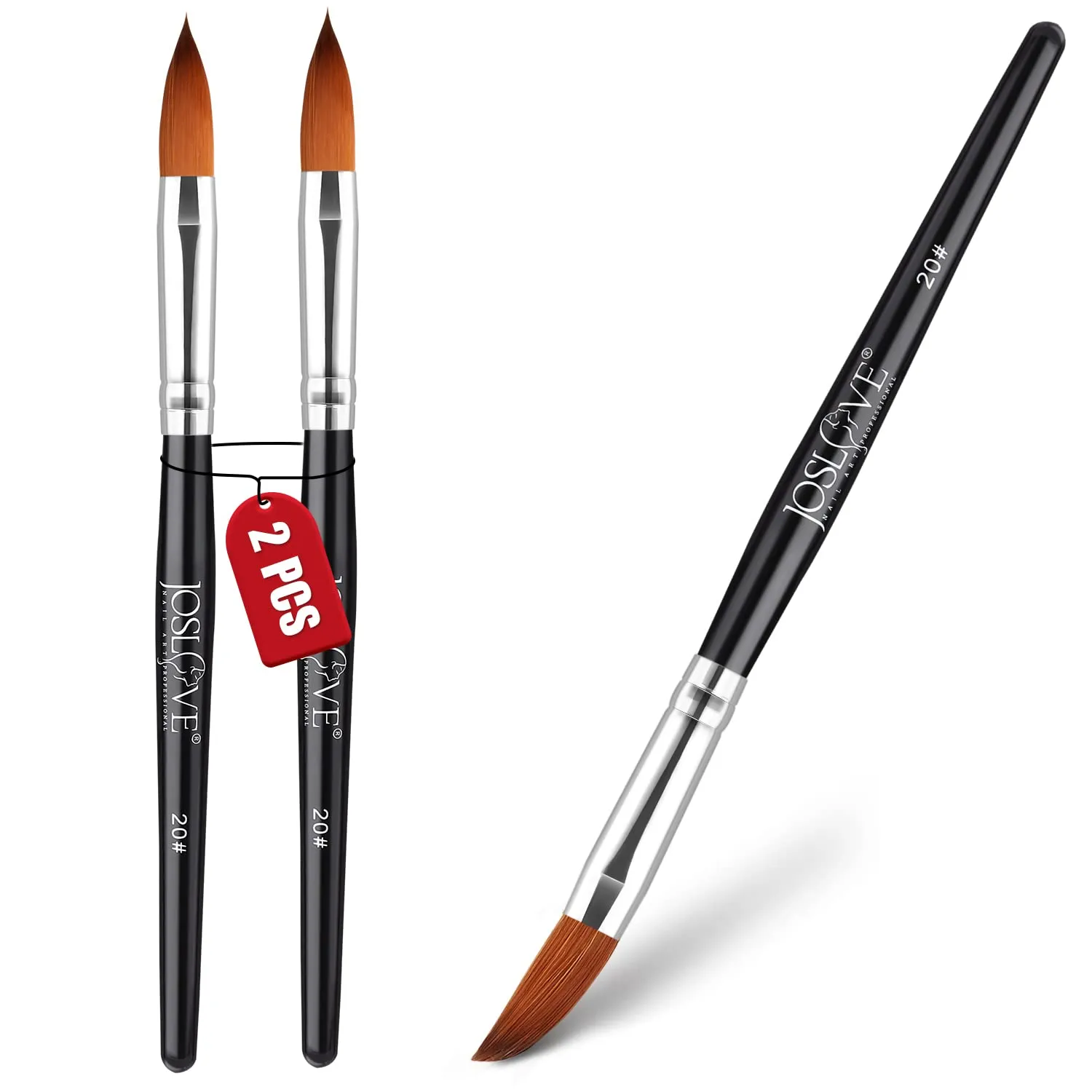 JOSLOVE Acrylic Nail Brush, Kolinsky Acrylic Nail Brush for Acrylic Application, Nail Brushes for Acrylic Powder, Pure Kolinsky Sable Hair, Wooden Handle, 2PCS (Size 18)