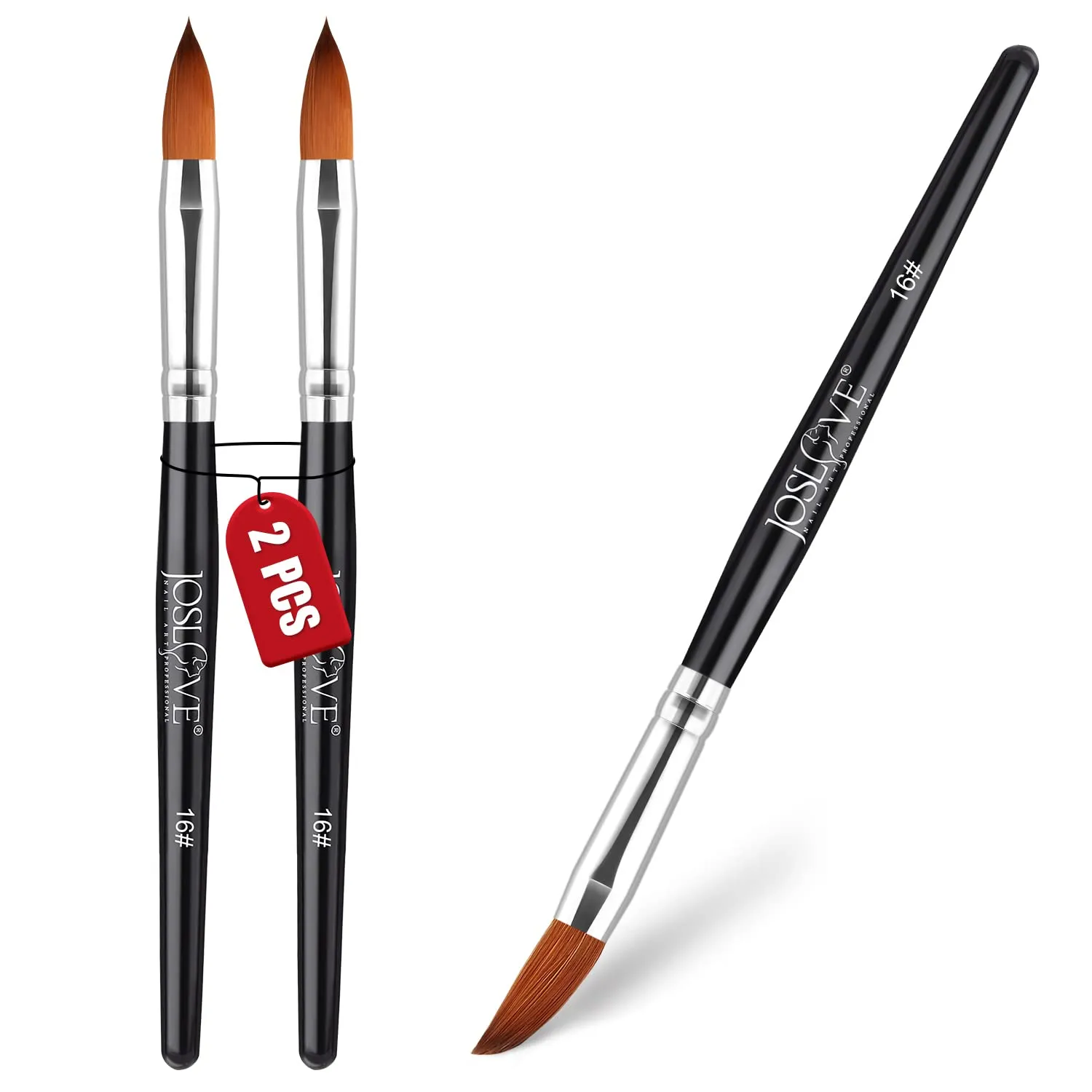 JOSLOVE Acrylic Nail Brush, Kolinsky Acrylic Nail Brush for Acrylic Application, Nail Brushes for Acrylic Powder, Pure Kolinsky Sable Hair, Wooden Handle, 2PCS (Size 18)